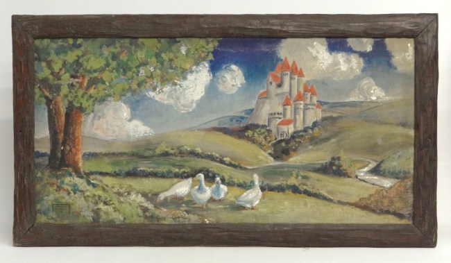 Painting oil on canvas castle and