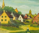 PAINTING QUEBEC VILLAGE SCENEA