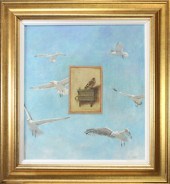 PAINTING, SEAGULLS AND BLUE SK