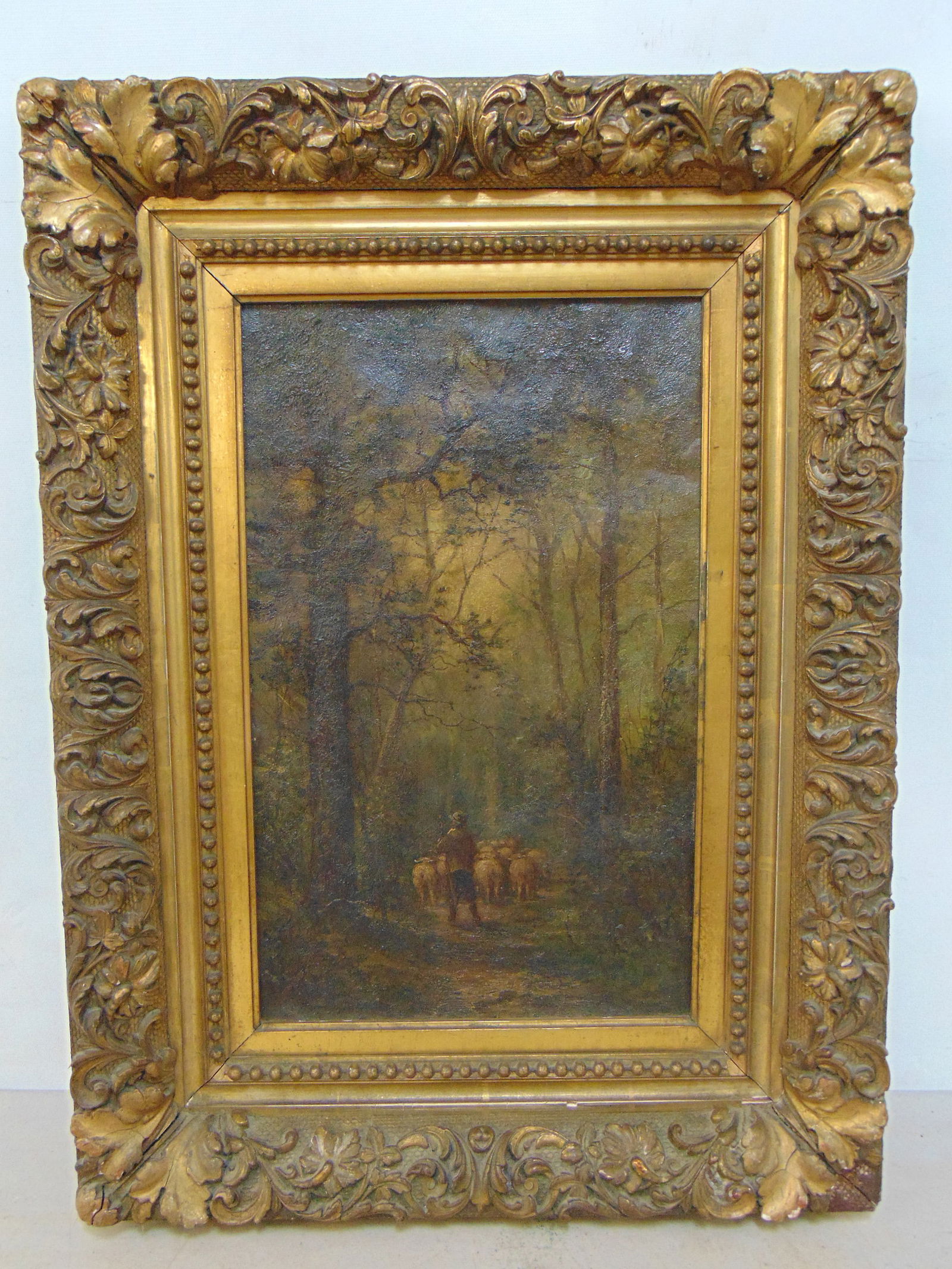 PAINTING, SHEEP HERDER WITH FLOCK