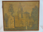 PAINTING, TEMPLE, GARDEN SCENE