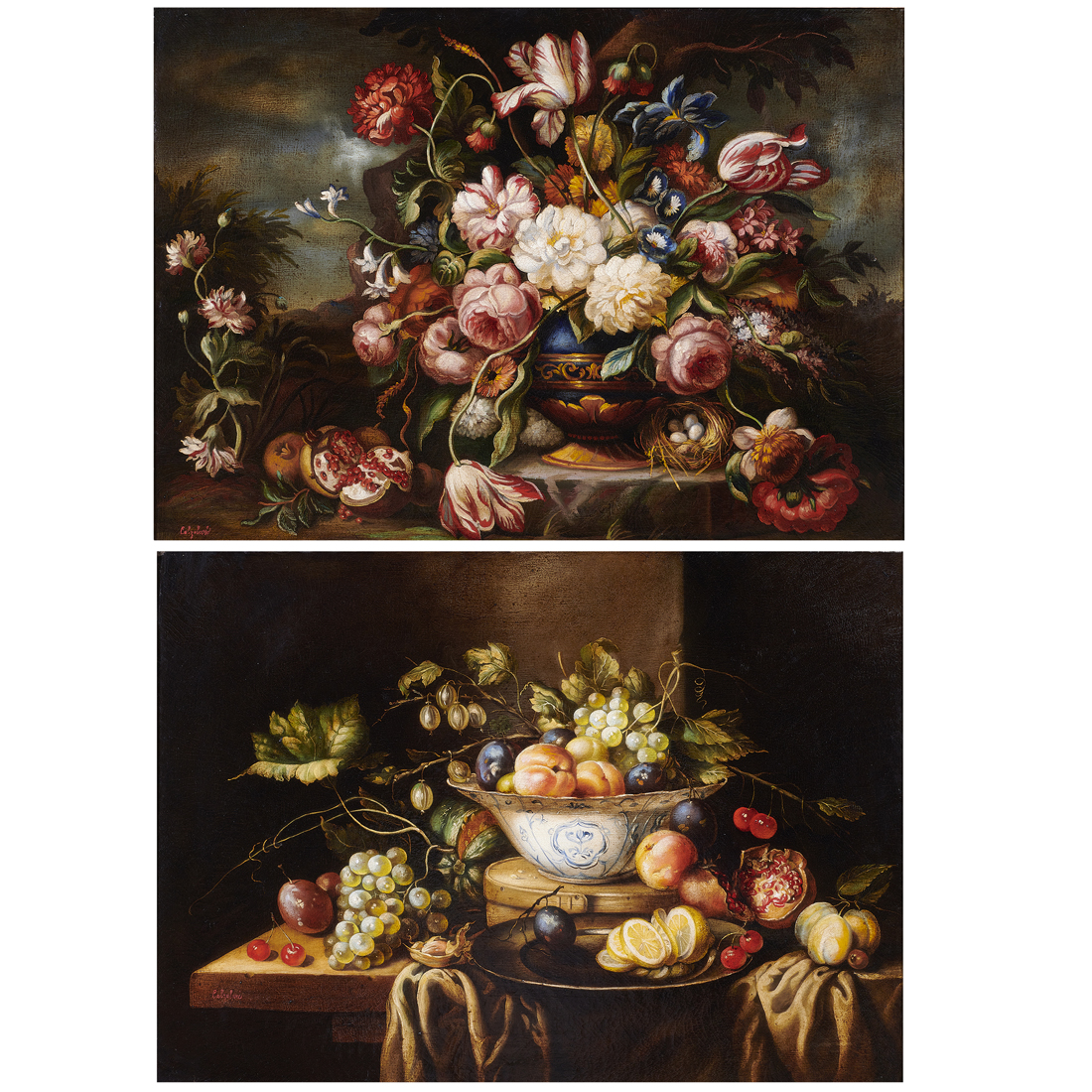 PAINTINGS, IDA CALZOLARI (lot of 2)