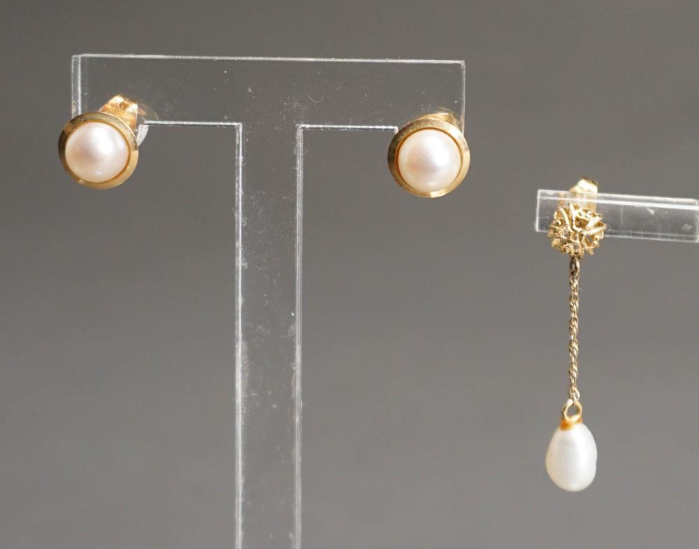 PAIR 14-KARAT YELLOW-GOLD AND PEARL