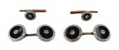 PAIR 14K DIAMOND & ONYX CUFFLI