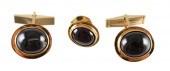 PAIR 14K GOLD & ALMANDITE CUFF