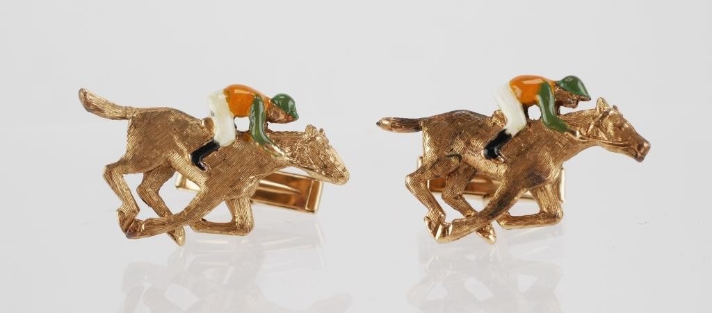 PAIR 14K GOLD FIGURAL JOCKEY &