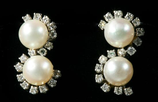 PAIR 14K WHITE GOLD DIAMOND AND