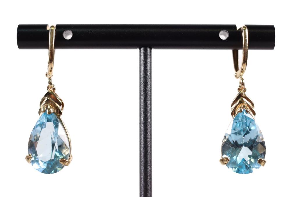 PAIR 14K YELLOW GOLD 5.7 CT TOPAZ