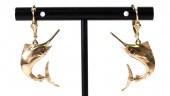 PAIR, 14K YG MARLIN FISH EARRI