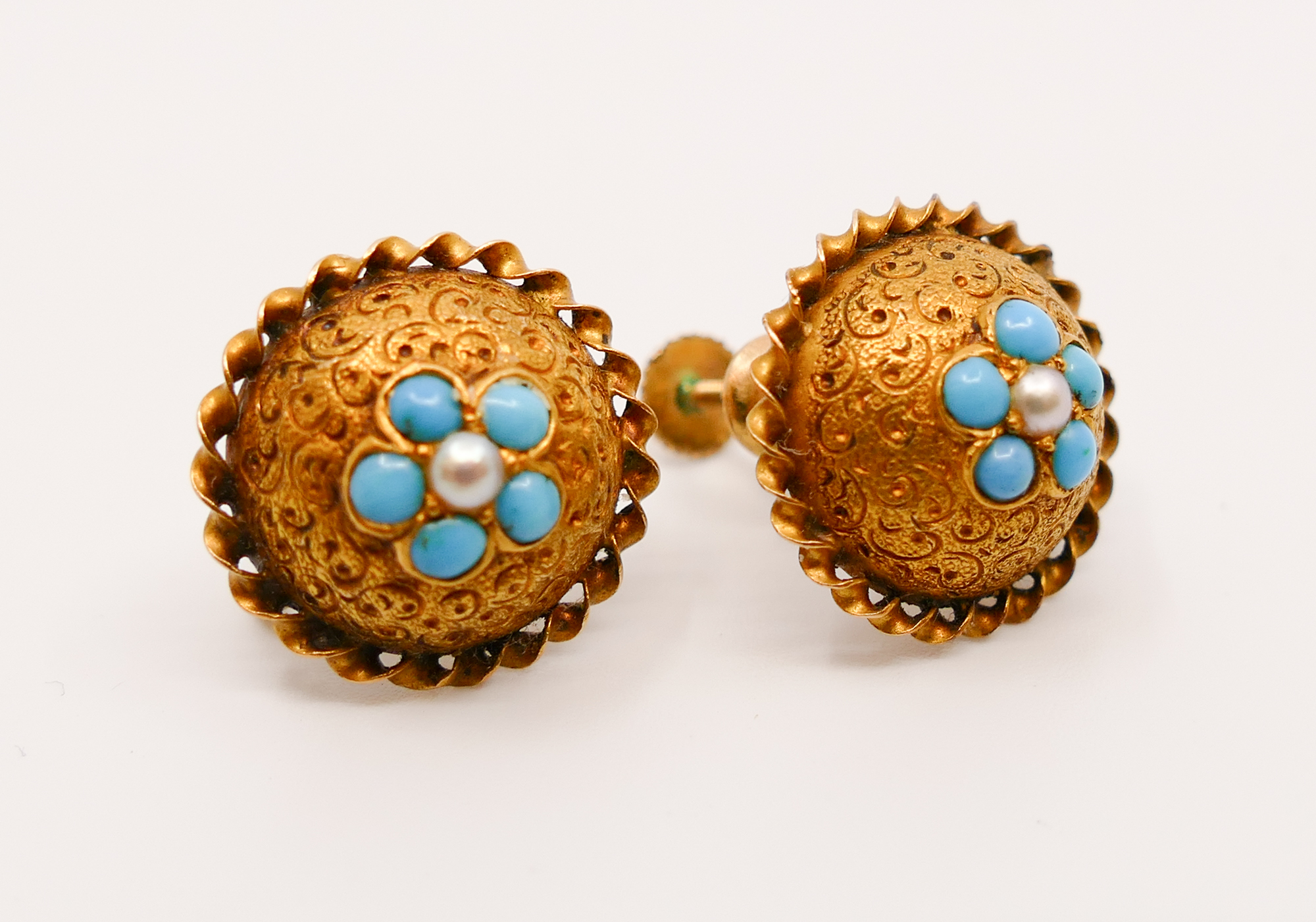 Pair 14K/18K Victorian Turquoise