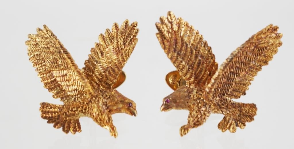 PAIR 18K GOLD FIGURAL EAGLE