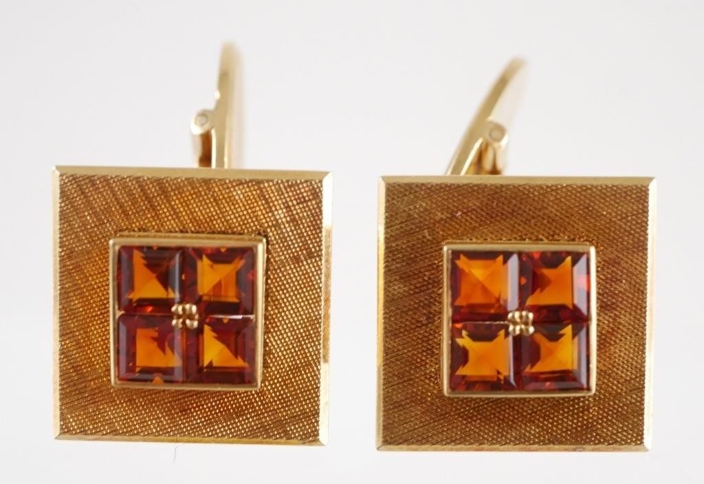 PAIR 18K YELLOW GOLD & MADEIRA