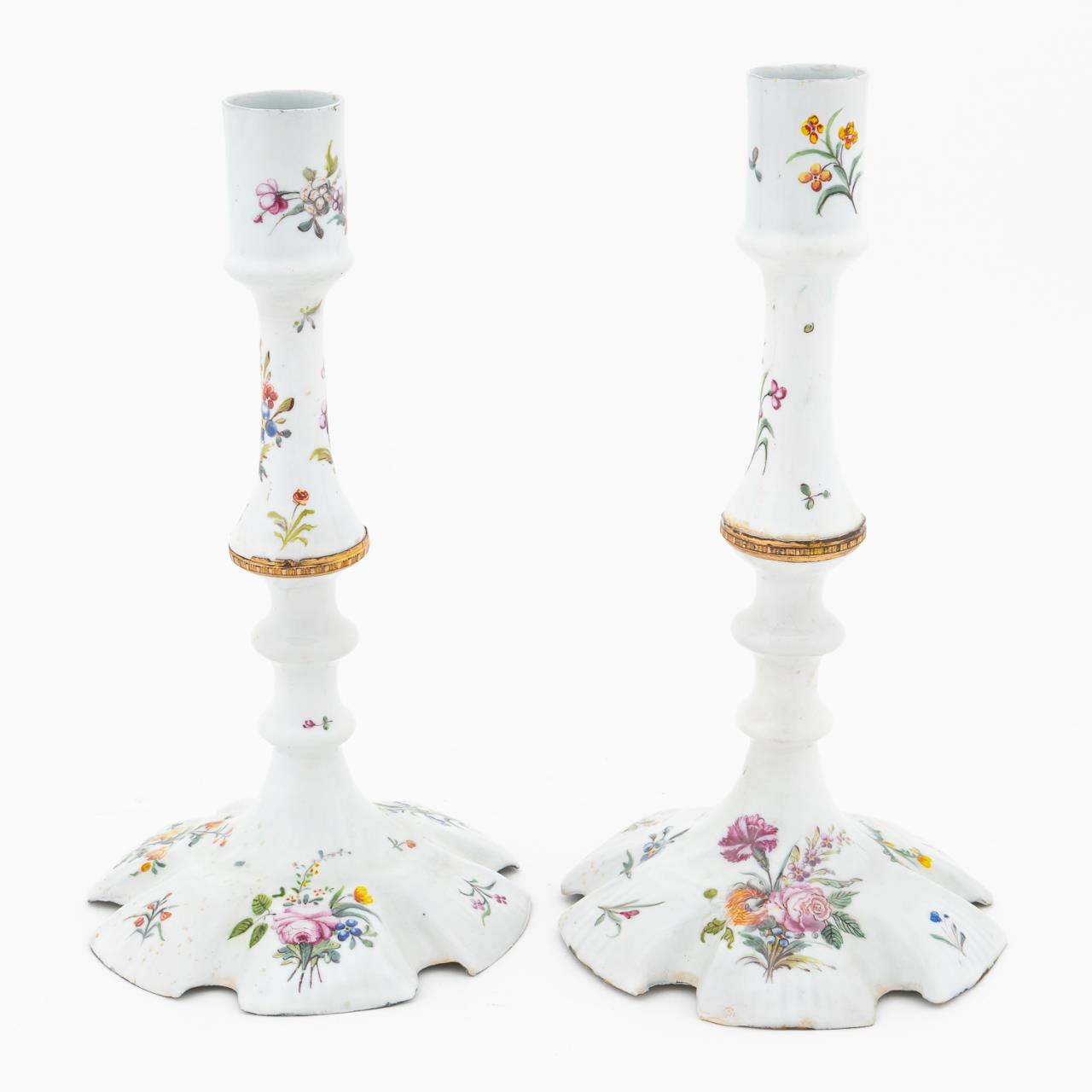 PAIR, 18TH C. BILSTON FLORAL ENAMEL
