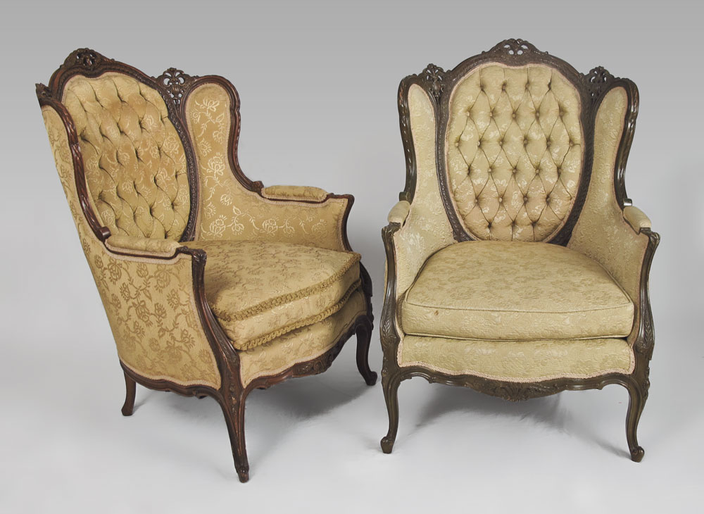 PAIR 1920'S CARVED PARLOR CHAIRS: