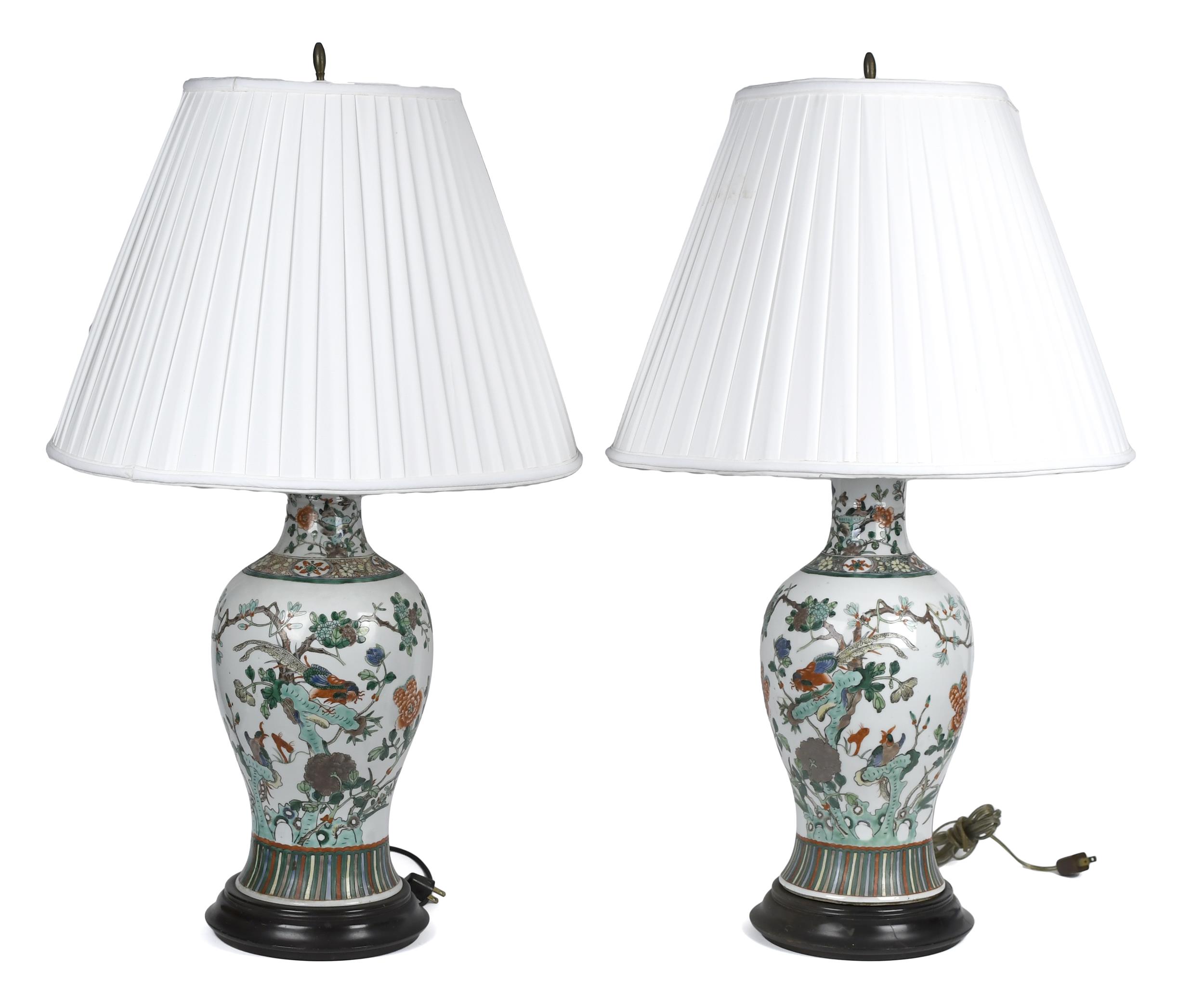 PAIR 19H C. CHINESE VASE/LAMPS.