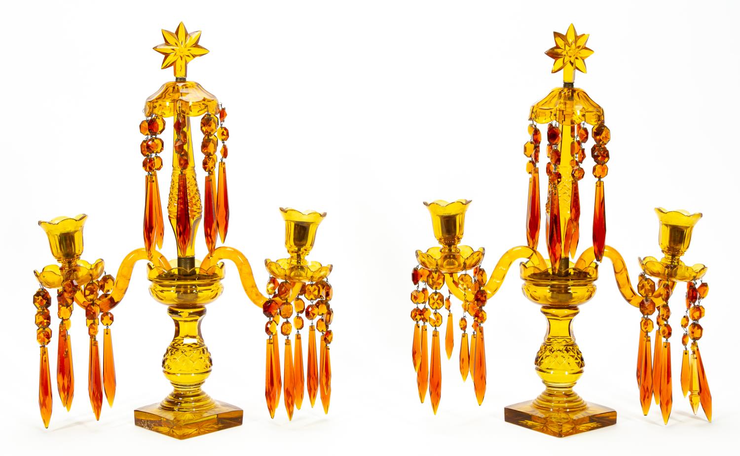 PAIR, 19TH C AMBER TWO LIGHT