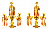 PAIR, 19TH C AMBER TWO LIGHT G