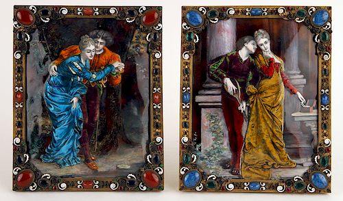 PAIR 19TH C AUSTRIAN ENAMELED