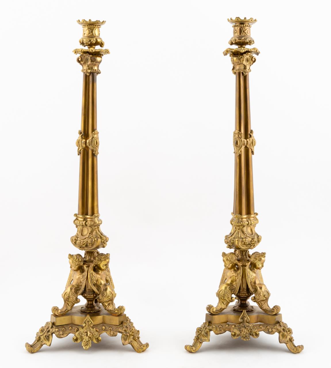 PAIR, 19TH C. BRONZE CHERUB