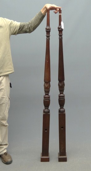 Pair 19th c. carved bed posts.