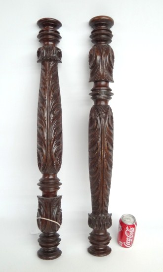 Pair 19th c. carved columns. 33''