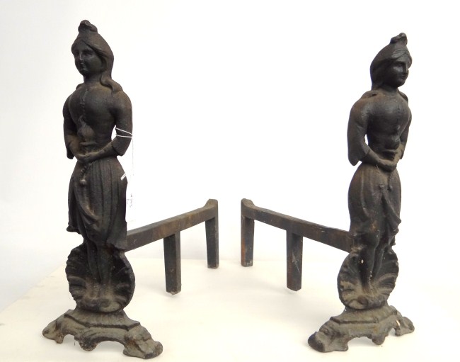 Pair 19th c. cast iron Lady