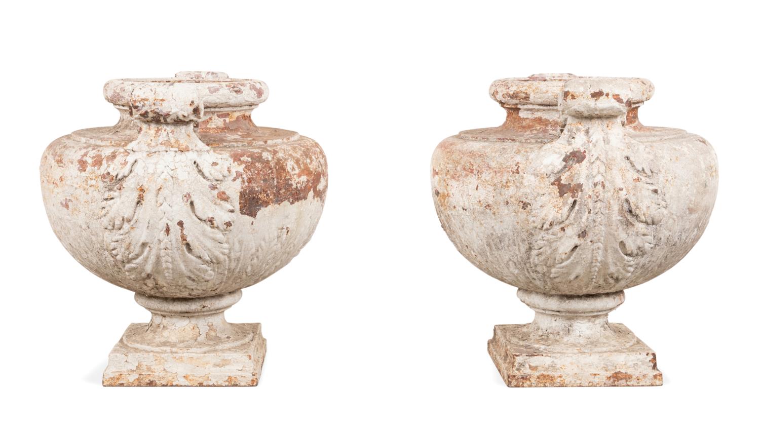 PAIR 19TH C. FRENCH WHITE CAST IRON