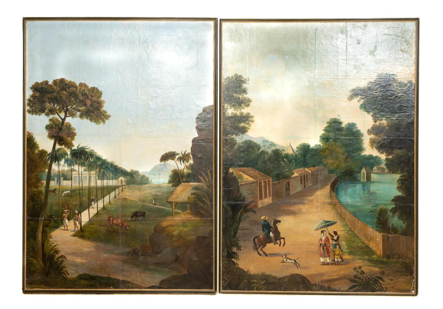 PAIR 19TH C. LARGE TROPICAL SCENE