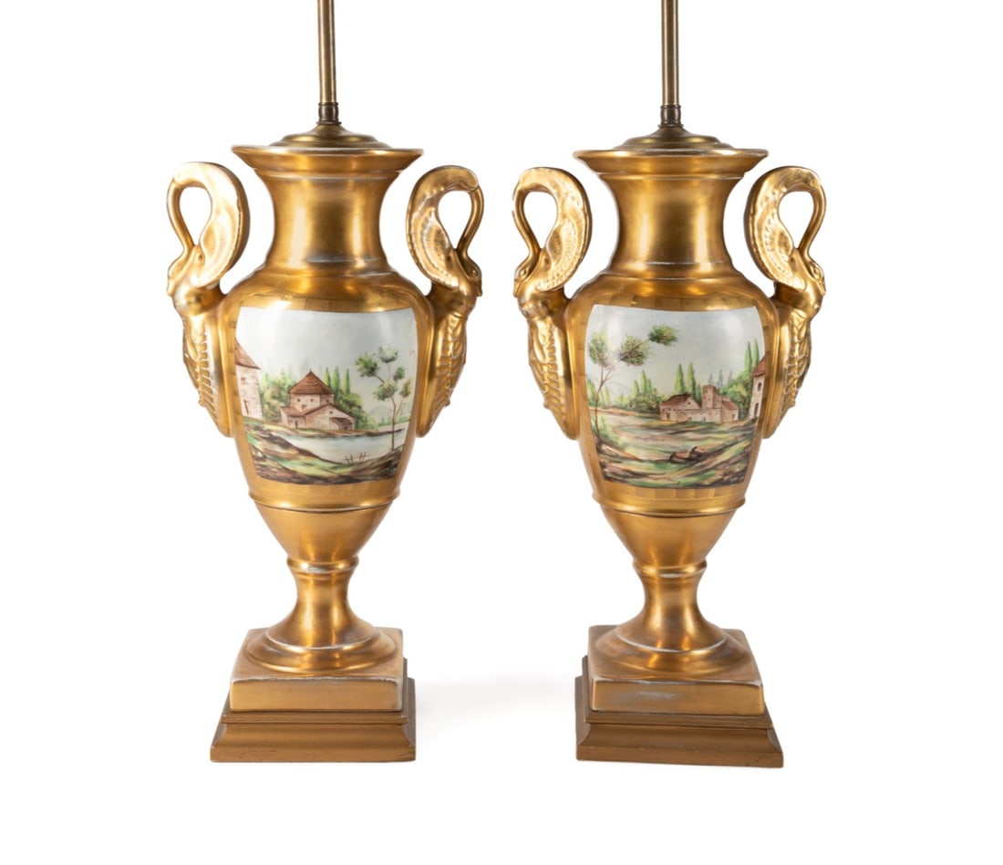 PAIR 19TH C. PARIS PORCELAIN URNS