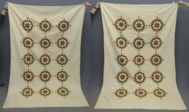 Pair 19th c. star quilts. 100'' x