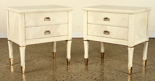 PAIR 2 DRAWER PARCHMET END TABLES