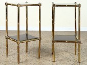 PAIR 2-TIER BRASS ENDS TABLES