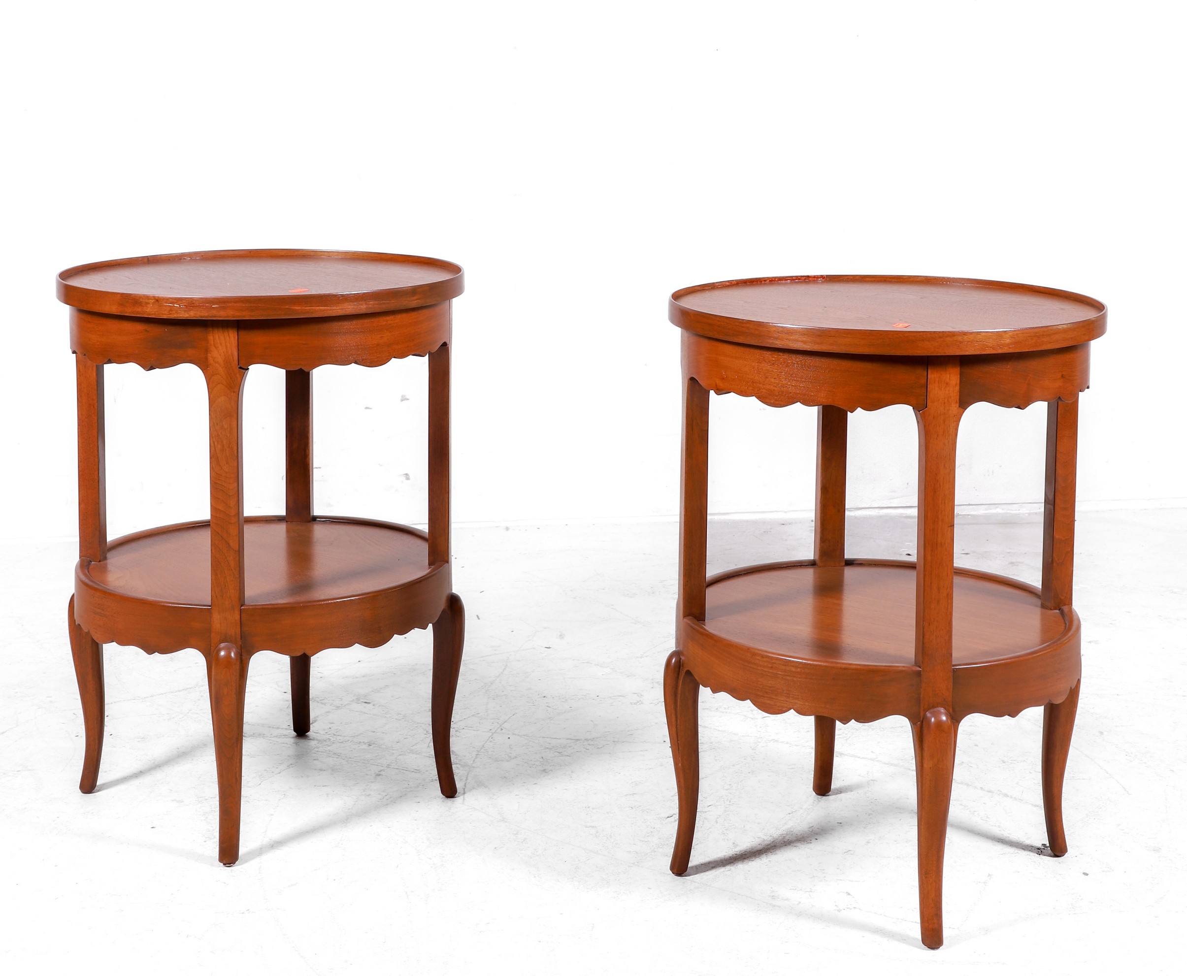 Pair 2-tier mahogany side tables,