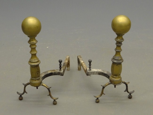 Pair 20th c. brass balltop