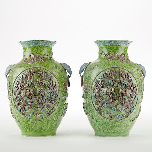 PAIR 20TH C. CHINESE BISCUIT GLAZED
