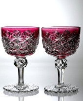 PAIR ABP CUT GLASS WINE STEMS