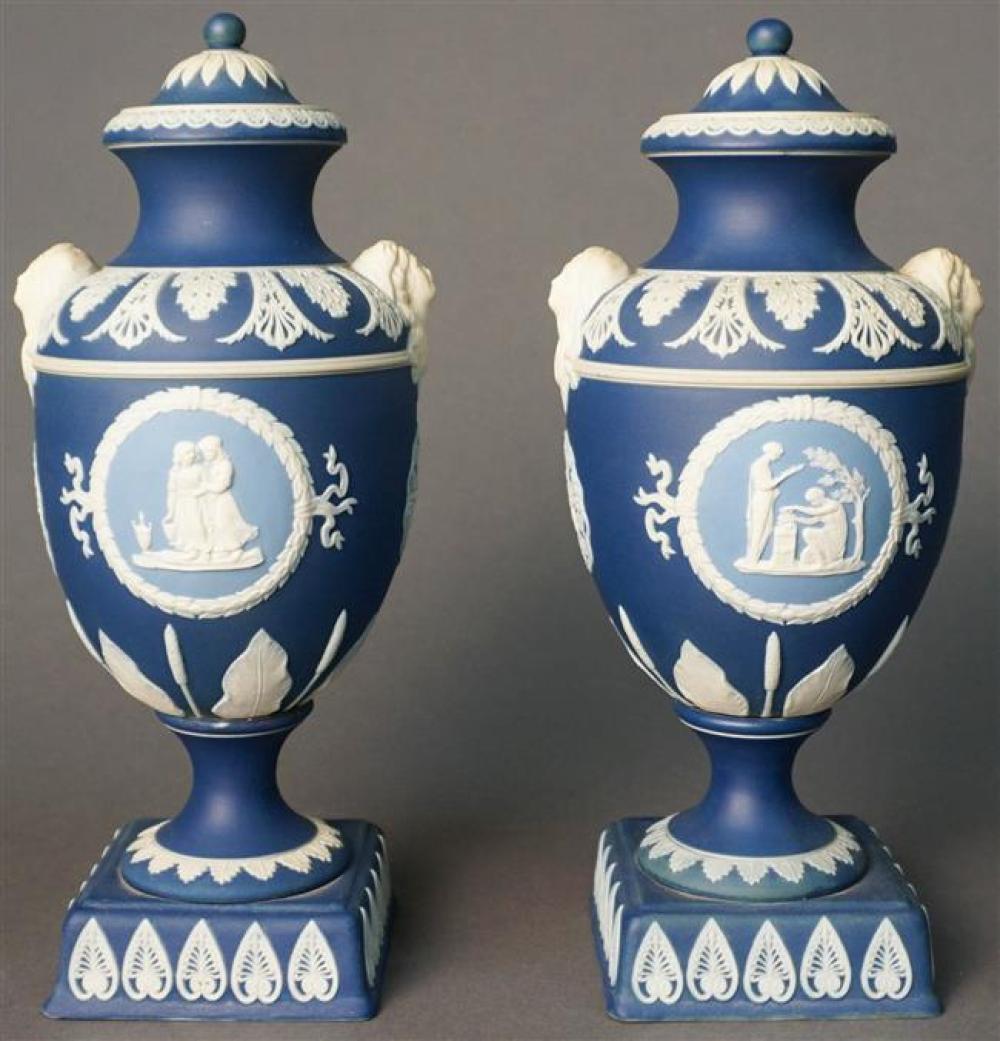 PAIR ADAMS BLUE JASPERWARE