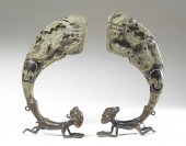 PAIR AFRICAN BRONZE HORN DISPL