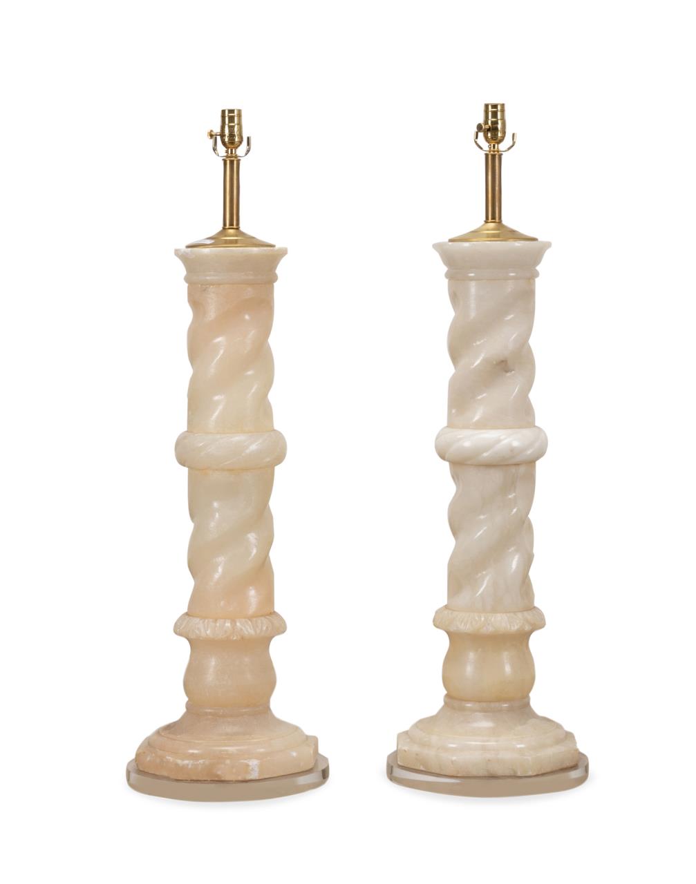 PAIR ALABASTER COLUMN PEDESTALS