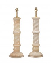 PAIR ALABASTER COLUMN PEDESTAL