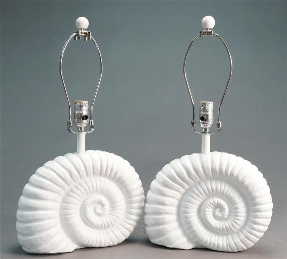 PAIR AMMONITE-FORM TABLE LAMPS,