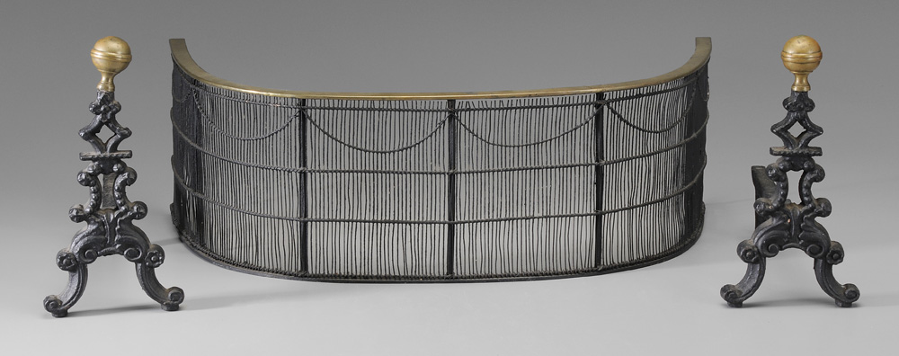 Pair Andirons, Fire Screen