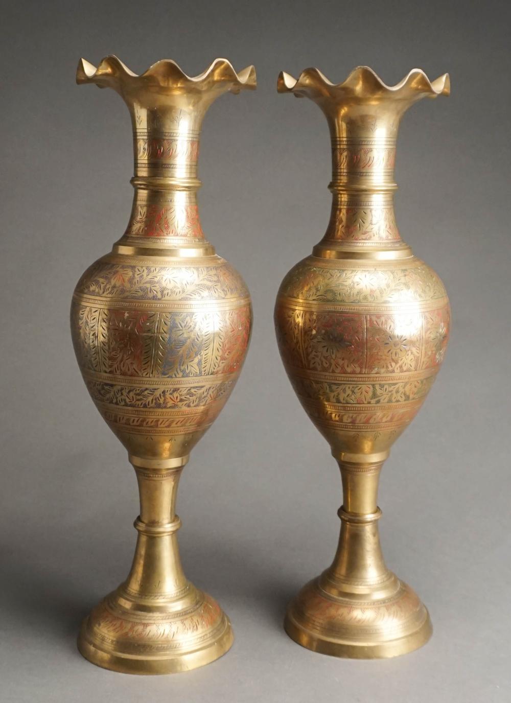 PAIR ANGLO-INDIAN CHASED BRASS