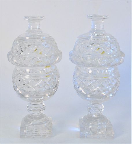 PAIR ANGLO IRISH COVERED CRYSTAL