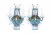 PAIR ANTIQUE BLUE OPALINE GLAS