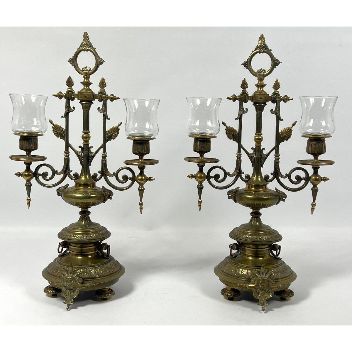 Pair Antique Brass Two Arm