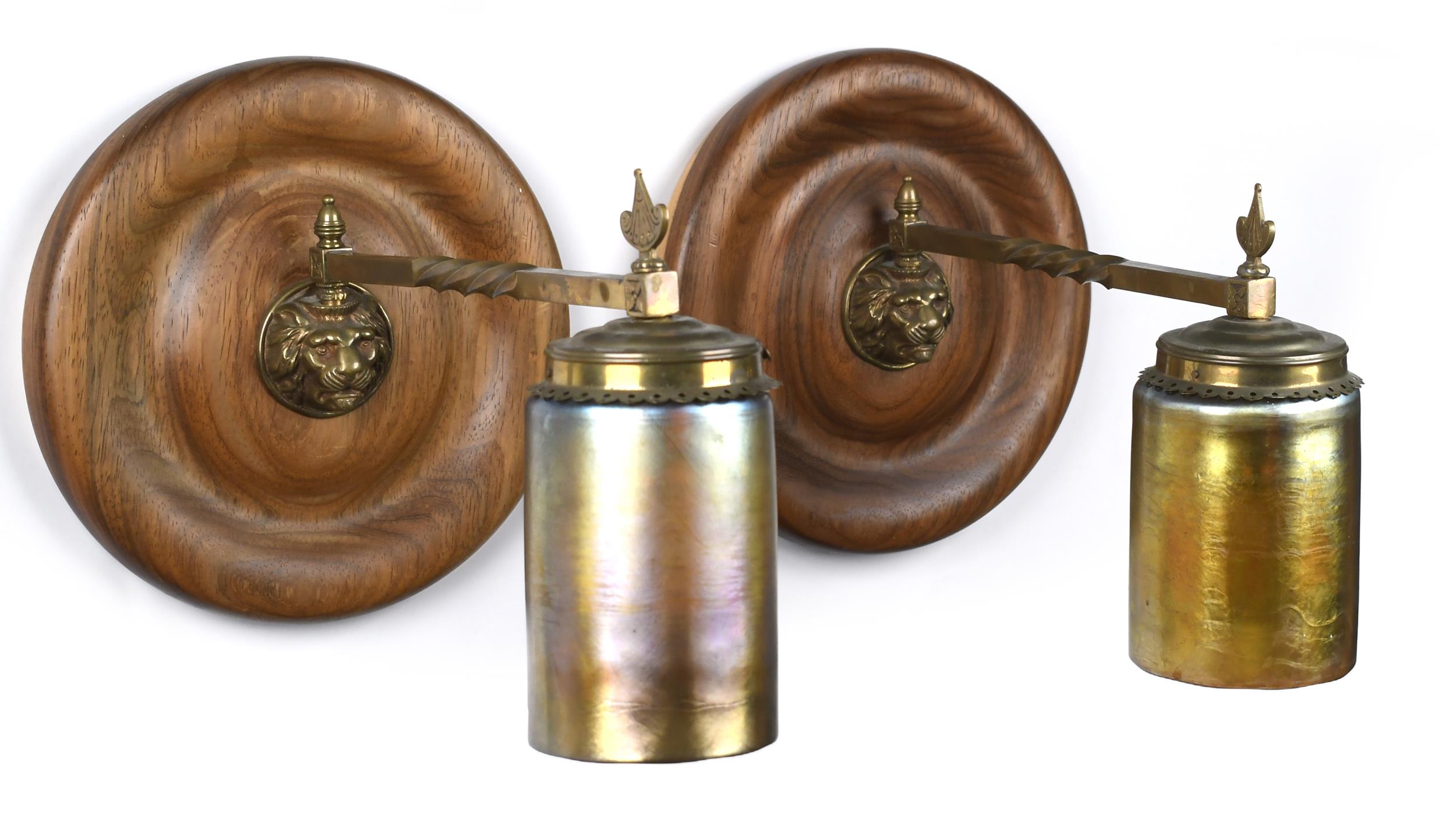 PAIR ANTIQUE BRASS WALL SCONCES