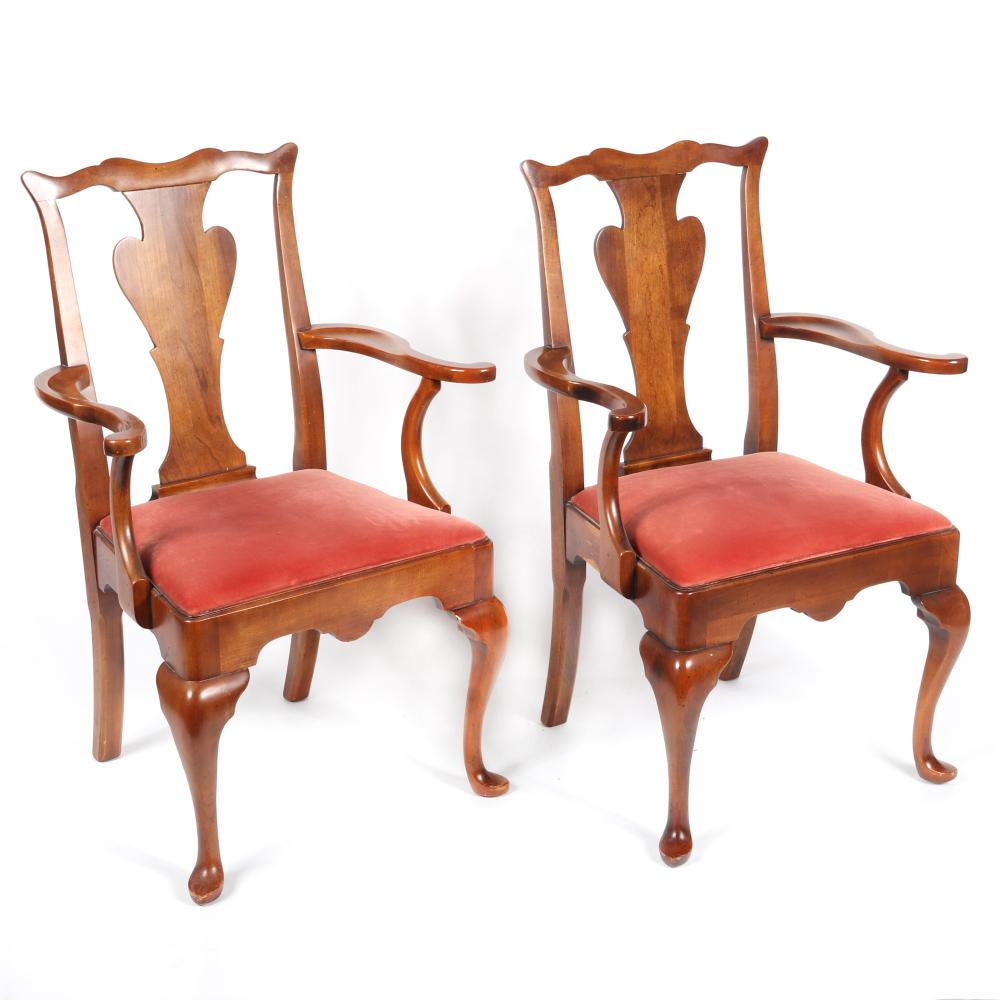 PAIR ANTIQUE CHERRY WOOD QUEEN ANNE