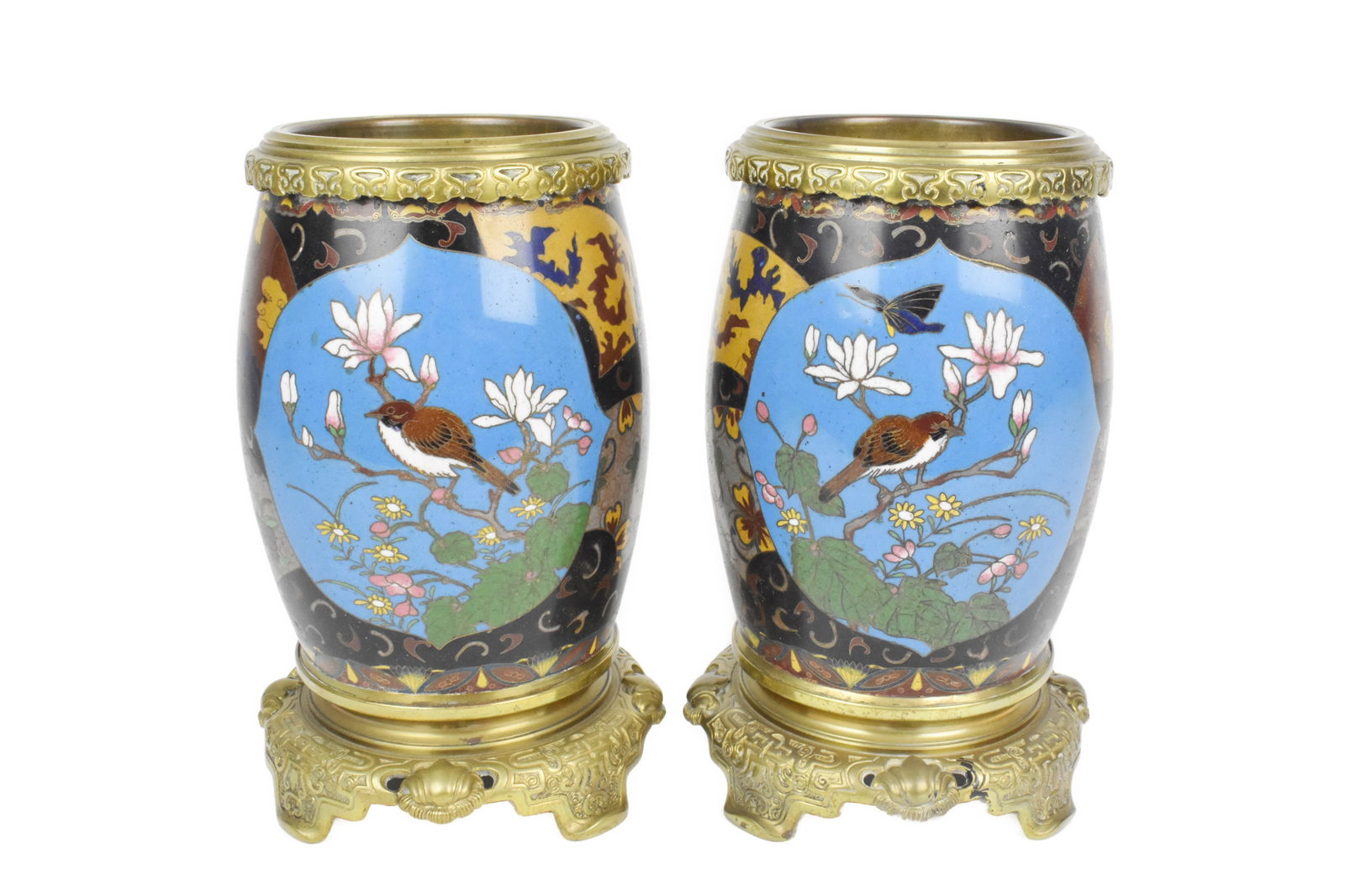 PAIR ANTIQUE CHINESE BRONZE MOUNTED