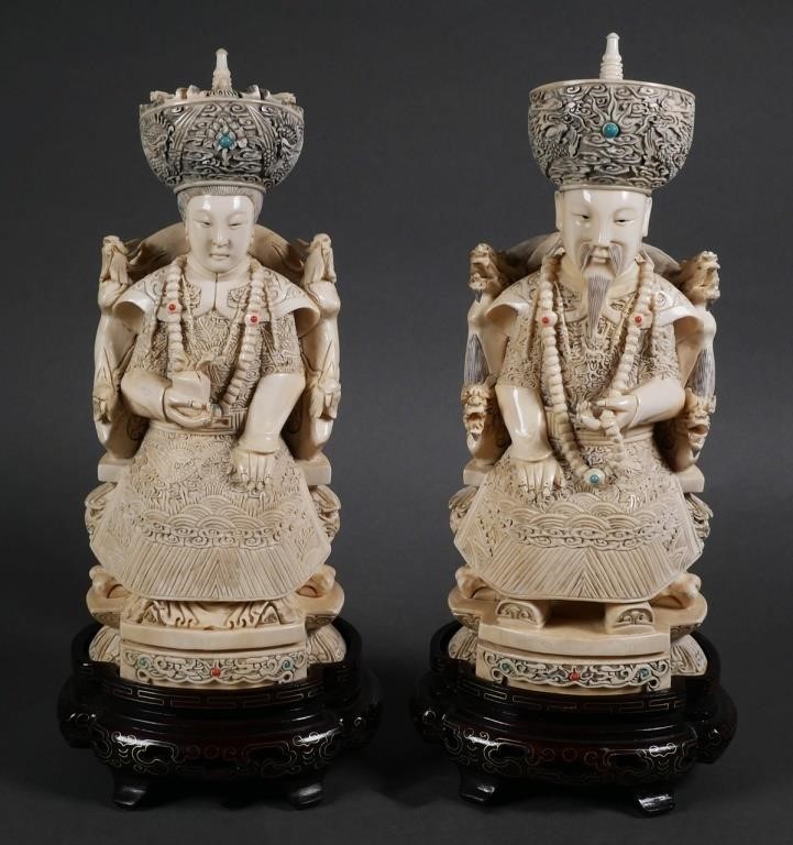 PAIR ANTIQUE CHINESE CARVED EMPEROR